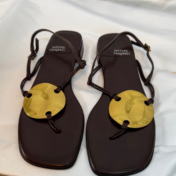 Jeffrey Campbell Shoes - Jeffrey Campbell Black Sandals with Gold Disc Detail